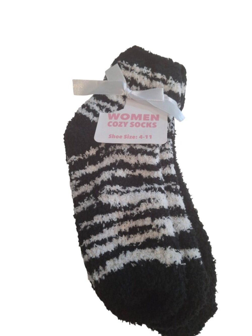Womens Cozy Fuzzy Socks 2 Pair Black White Zebra Plush Soft Warm Cottagecore